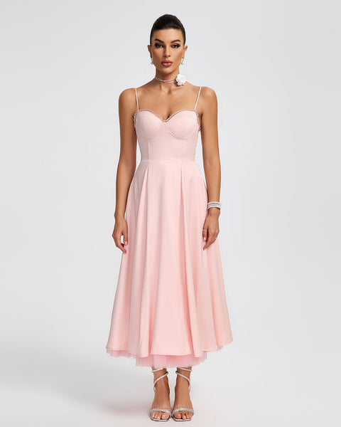 Medium-Length Pink Ballerina Dress with Open Back for Sophisticated Elegance
