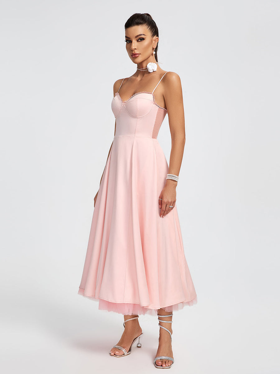 Medium-Length Pink Ballerina Dress with Open Back for Sophisticated Elegance