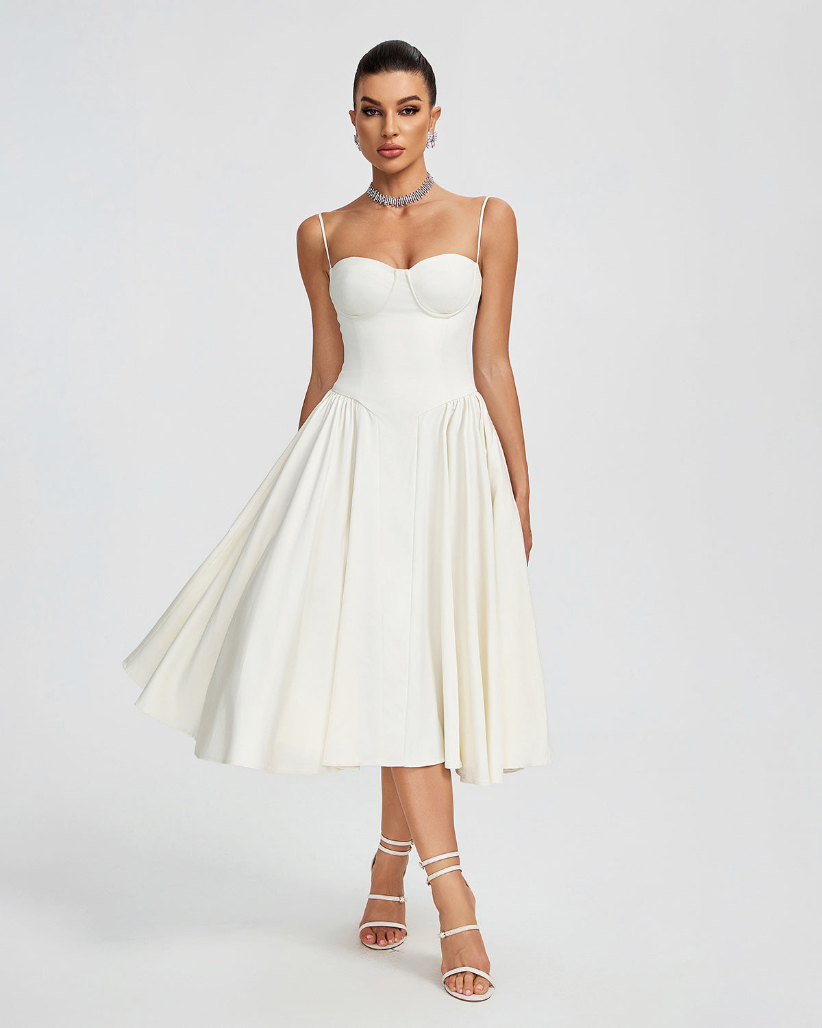 Beige Parfait Twill Corset Midi Dress