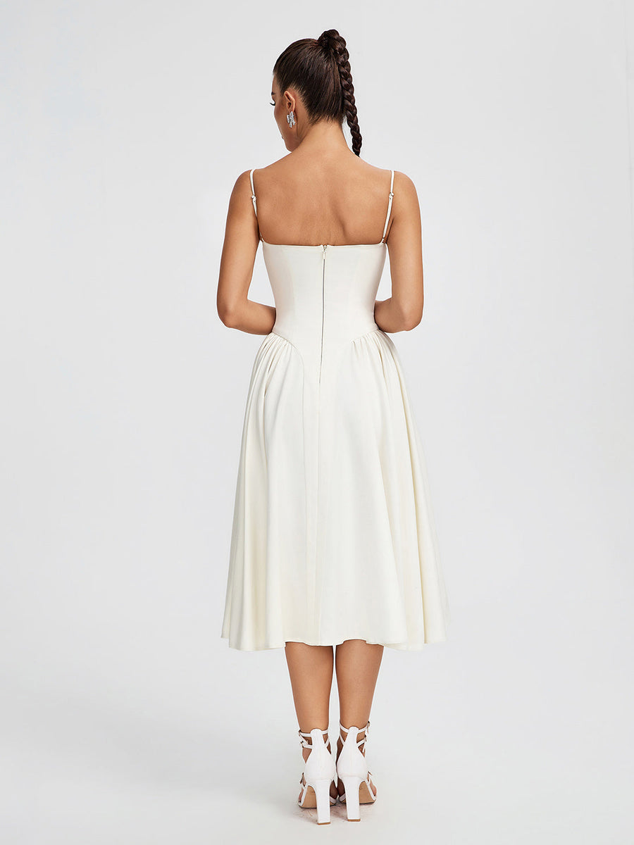 Beige Parfait Twill Corset Midi Dress - Opulent Empire