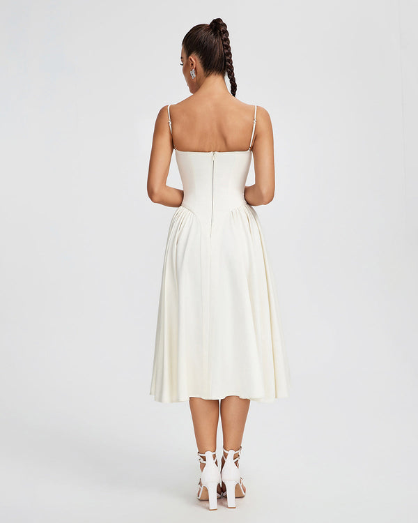 Beige Parfait Twill Corset Midi Dress