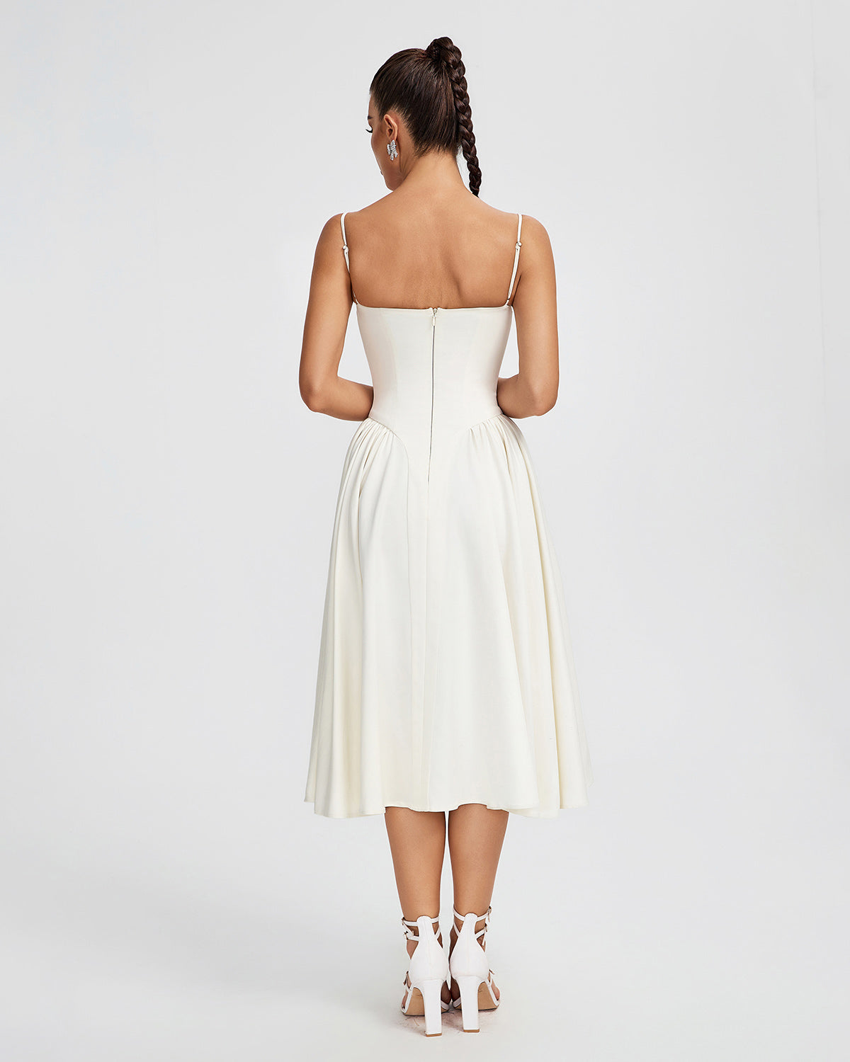 Arielle — Beige Parfait Twill Corset Midi Dress, alternate view 4