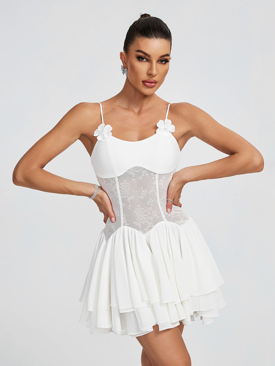 Dove Flower Detail Corset Mini Dress