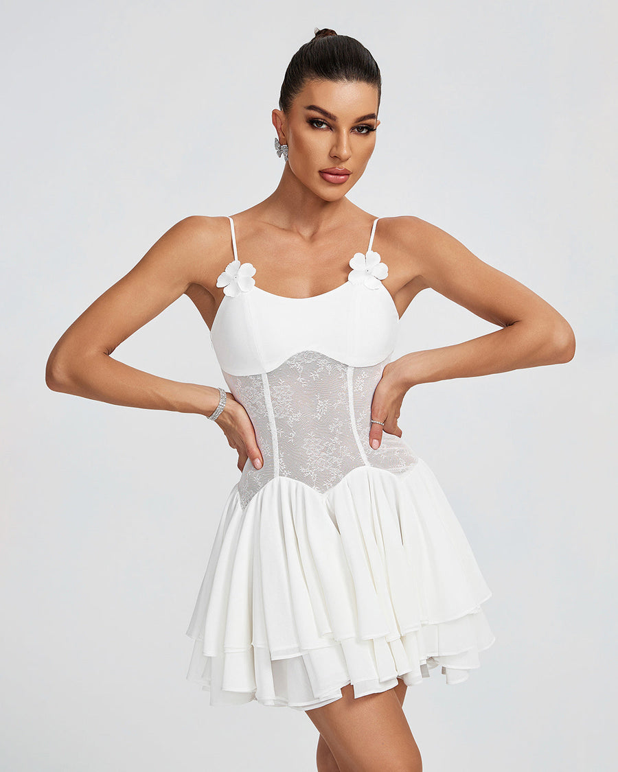 Rowan Lefèvre — Dove Flower Detail Corset Mini Dress