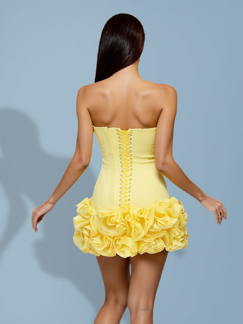 Yvette Bellamy — Mini Satin Dress with Ruffles and Laces, alternate view 3