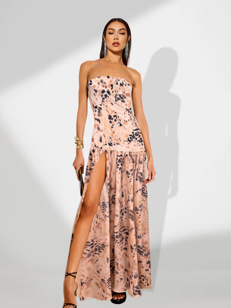 Long Maxi Floral Print Dress with a Sparkling Slit