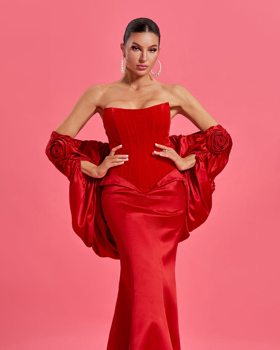 Quinn Lefèvre — Red satin wedding hat with elegant puffed cape Red Poncho or Cape, alternate view 2
