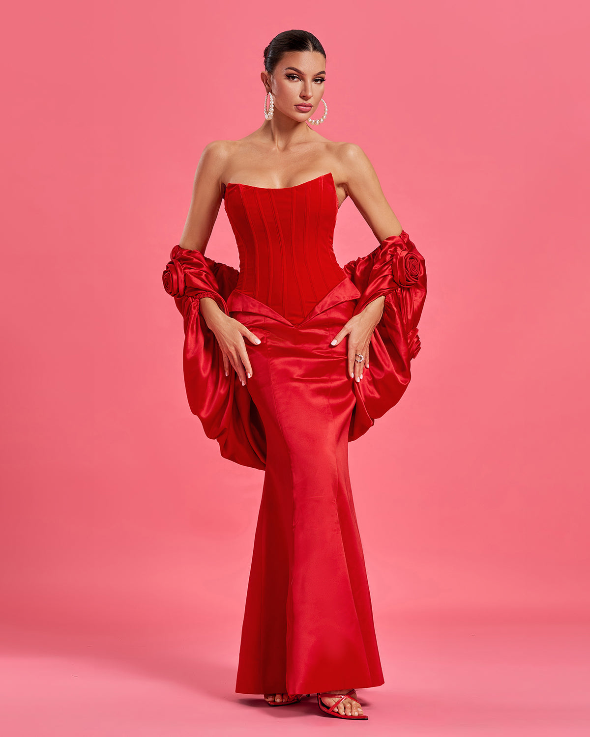 Quinn Lefèvre — Red satin wedding hat with elegant puffed cape Red Poncho or Cape, alternate view 4