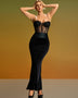 Lace Mesh Corset Velvet Maxi Dress