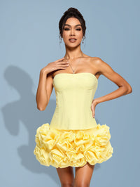 Winona Bellamy — Elegant mini satin set with backless design and ruffles Yellow Mini Dress