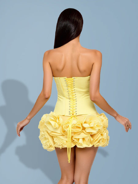 Elegant mini satin set with backless design and ruffles