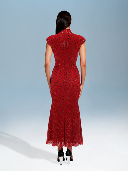 3D Floral Midi Dress with Rhinestones for an Elegant and Refined Look
