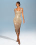 Open-Front Knit Dress Adorned with Rhinestones