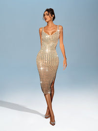 Inès Bellamy — Open-Front Knit Dress Adorned with Rhinestones