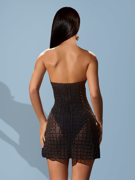 Bustier Dress with Rivets and Transparent Mesh Backless for a Stunning Elegant Look