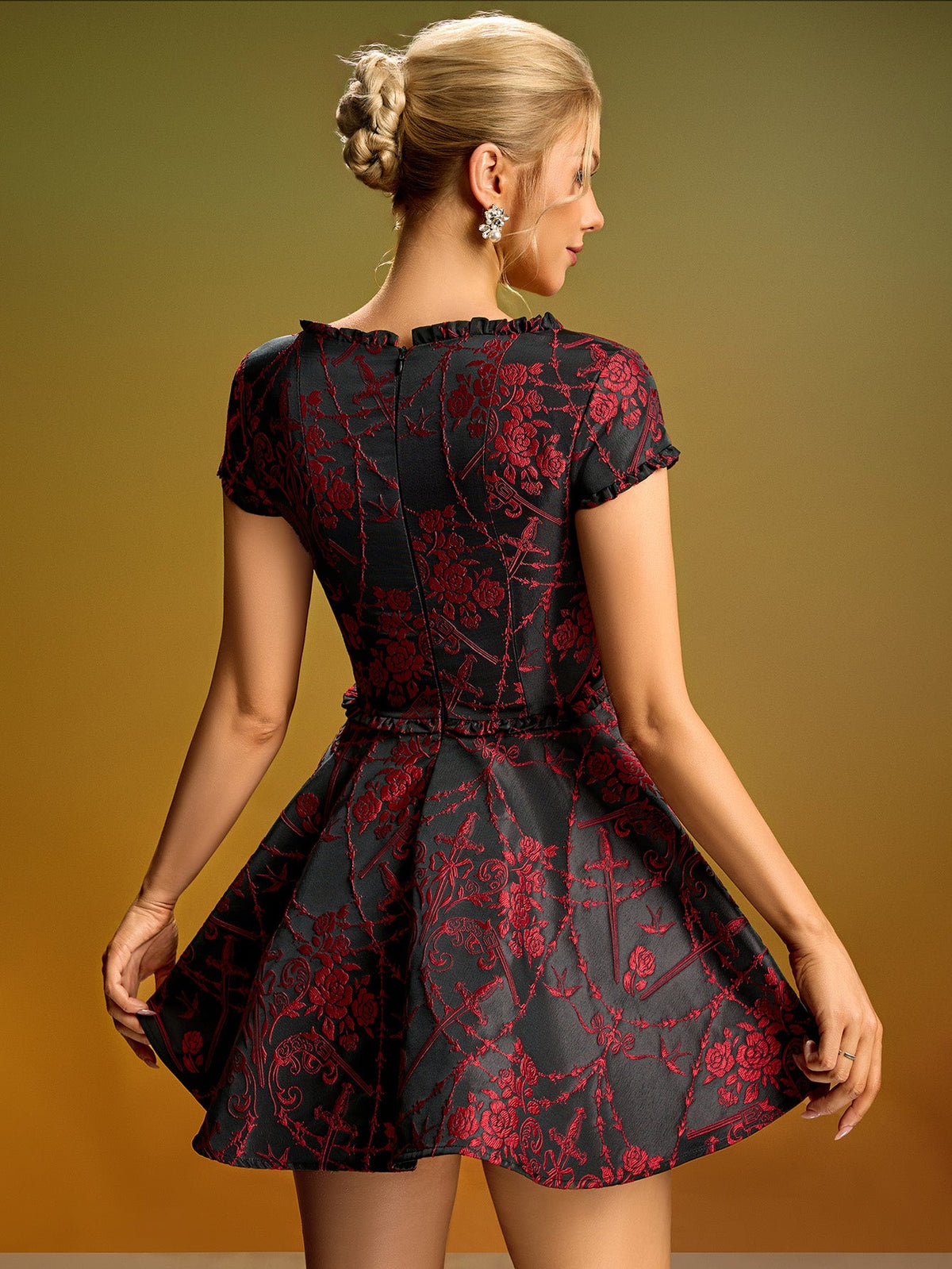 Emmeline Delacroix — Mini A-line embroidered floral dress, alternate view 4