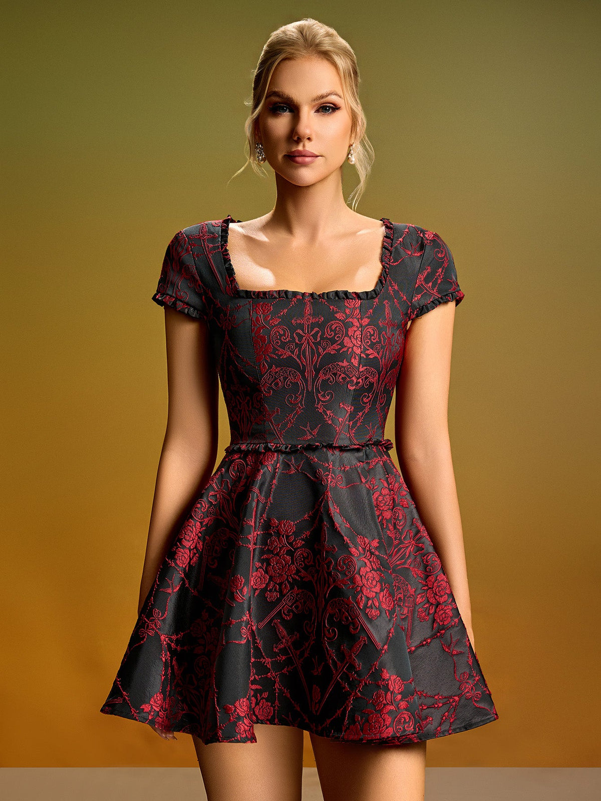 Emmeline Delacroix — Mini A-line embroidered floral dress, alternate view 5