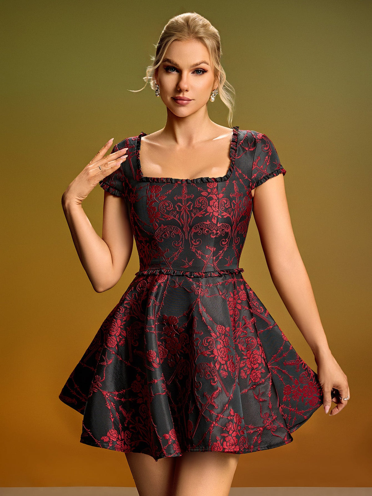 Emmeline Delacroix — Mini A-line embroidered floral dress, alternate view 6