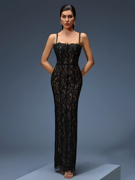 Fitted dress with lace and open back for an elegant style