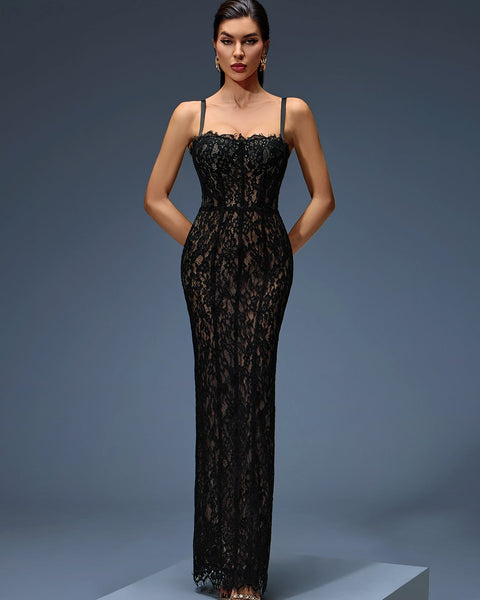 Fitted dress with lace and open back for an elegant style