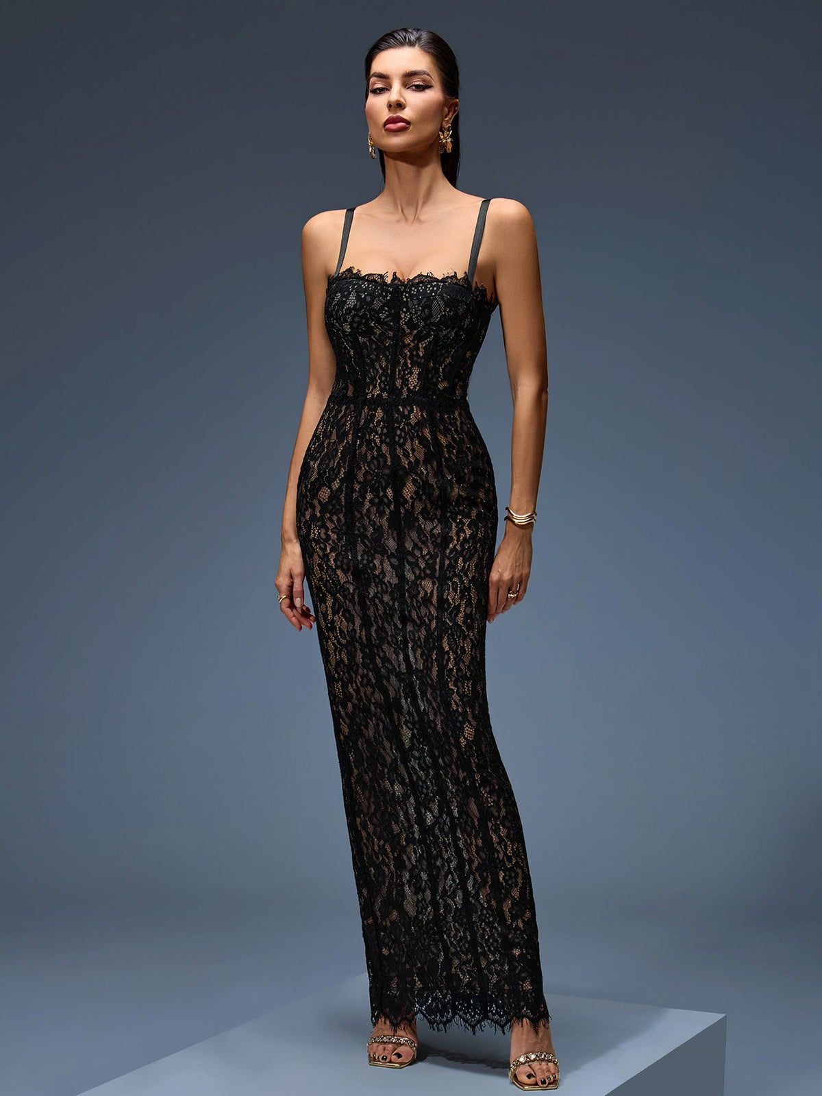 Béatrice Montclair — Fitted dress with lace and open back, alternate view 6