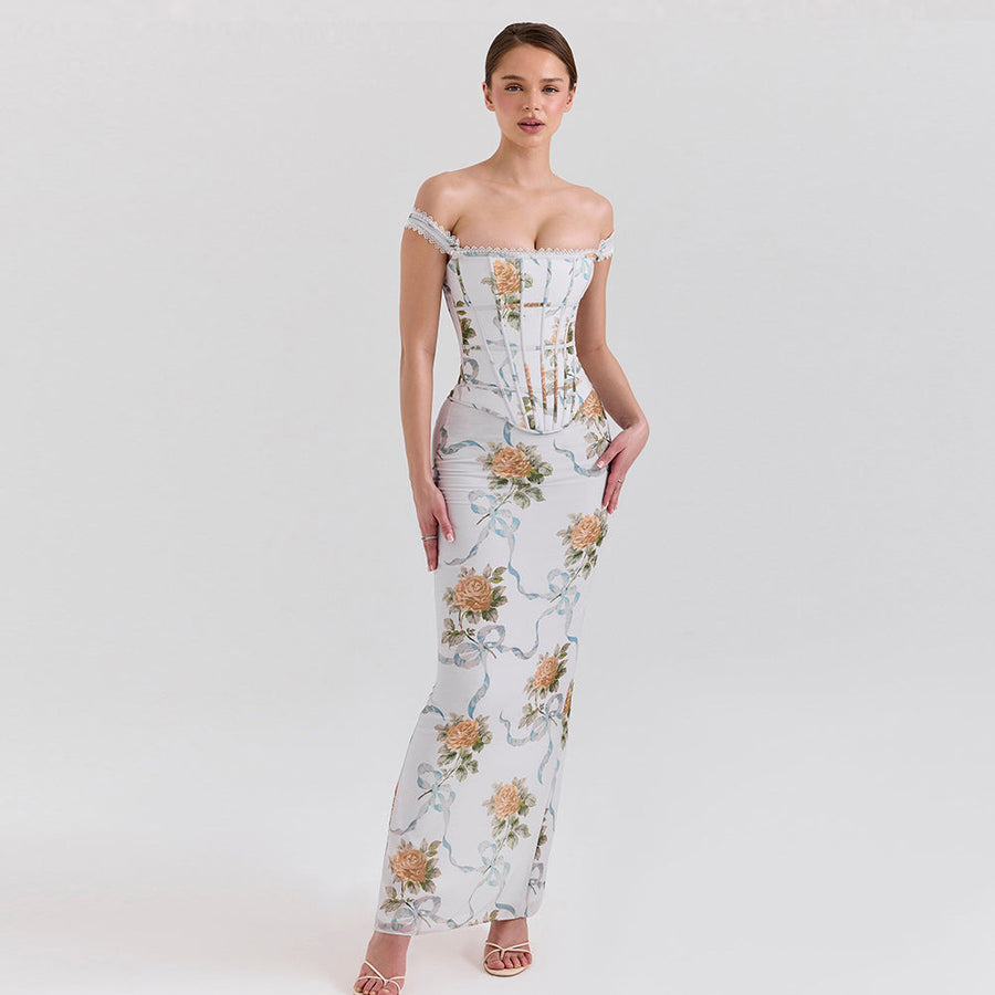 Finley Siena — Lace Trim Floral Slit Dress