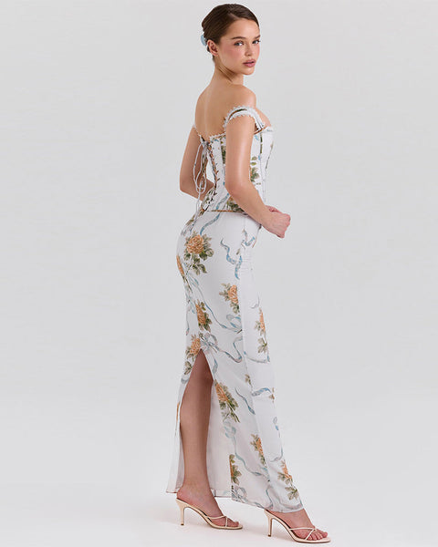 Lace Trim Floral Slit Dress