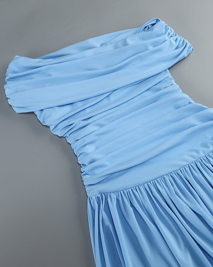Maxikleid mit schräger Schulter und Raffungen