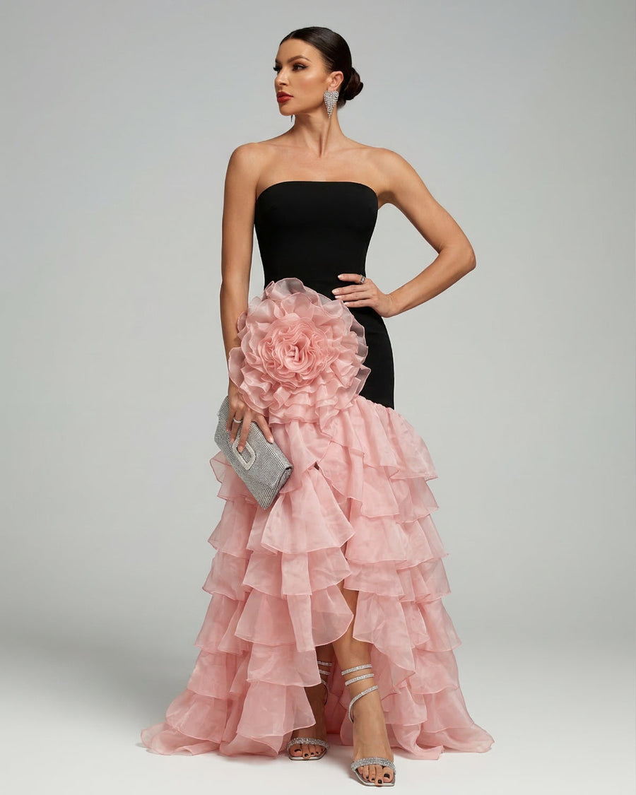 Blaise Capri — Strapless Flower Rippled Edge Organza Dress