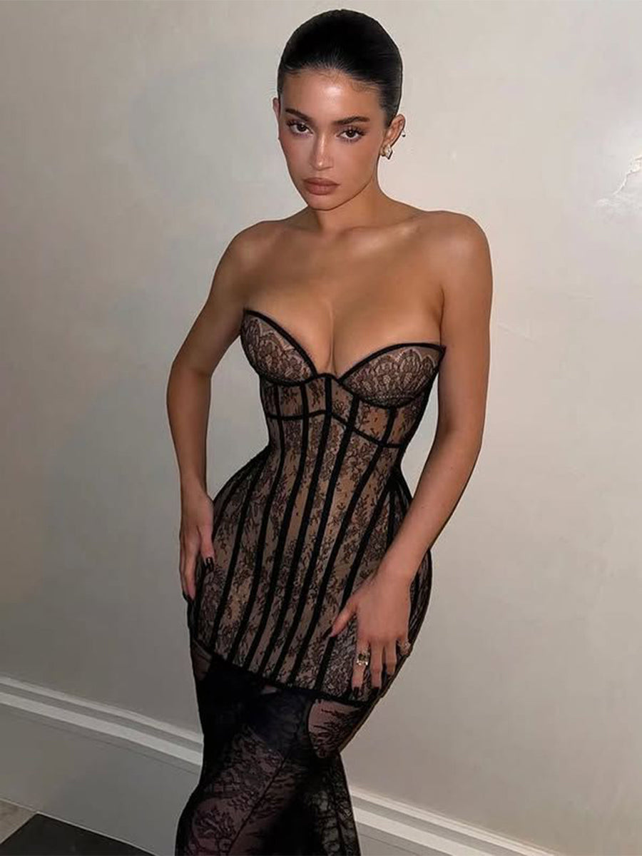 Abnehmbares Maxikleid mit Saumspitze
