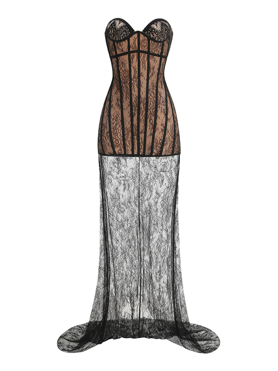 Abnehmbares Maxikleid mit Saumspitze