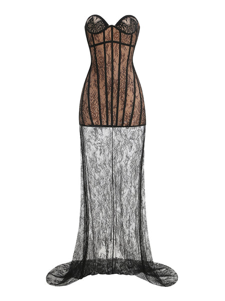 Abnehmbares Maxikleid mit Saumspitze