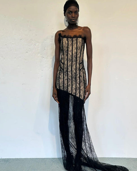 Detachable Hem Lace Backless Dress