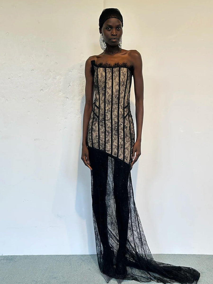 Darcy Siena — Detachable Hem Lace Backless Dress