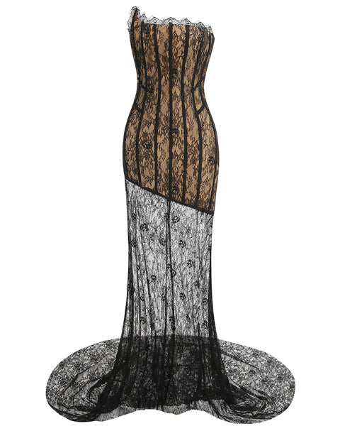 Detachable Hem Lace Backless Dress