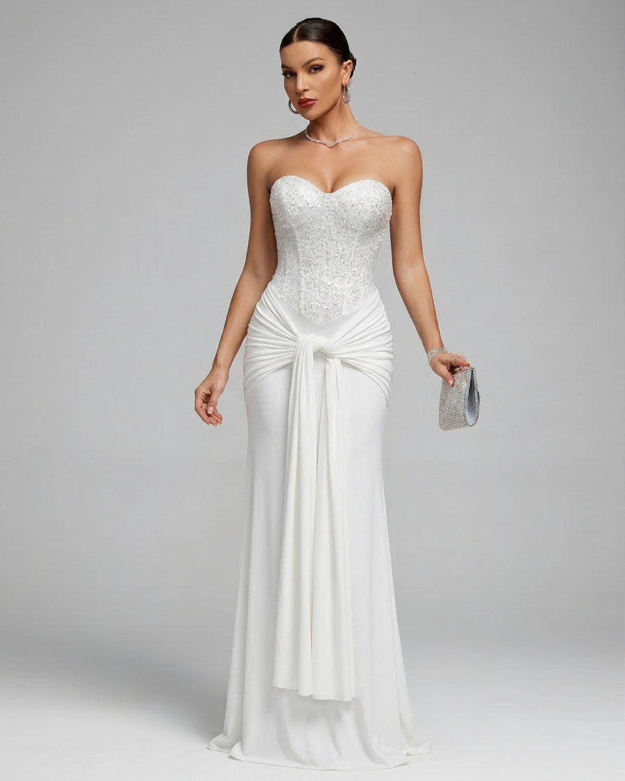 Harbor Capri — Strapless Sequin Draped Ruched Dress