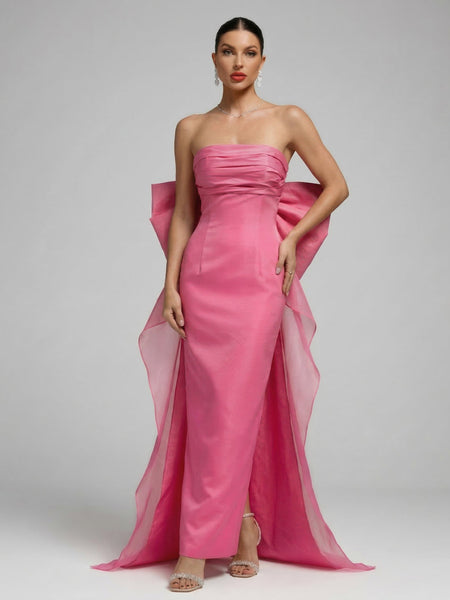 Maxikleid mit Schleife und Drapierung, trägerlos