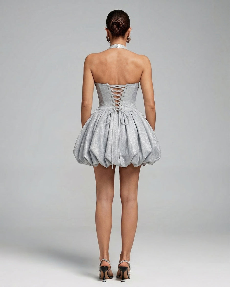 Gray Capri — Sparkly Halter Strappy Fluffy Mini Dress, alternate view 2