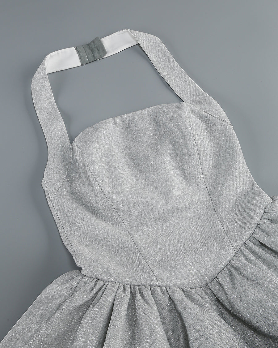 Glitzerndes Neckholder-Träger-flauschiges Minikleid