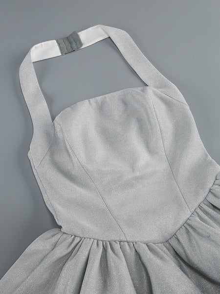 Glitzerndes Neckholder-Träger-flauschiges Minikleid