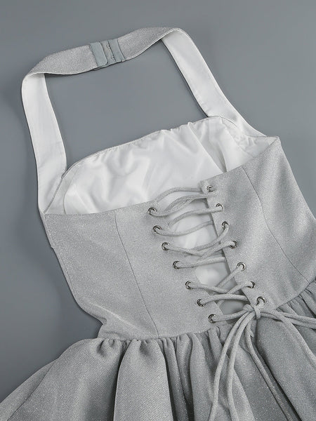Glitzerndes Neckholder-Träger-flauschiges Minikleid