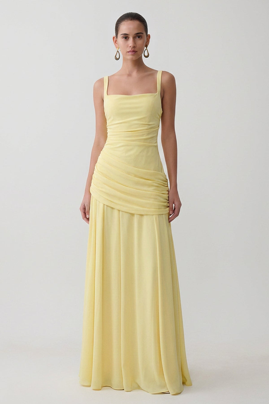 Back Cross Adjustable Straps Draped Chiffon Dress