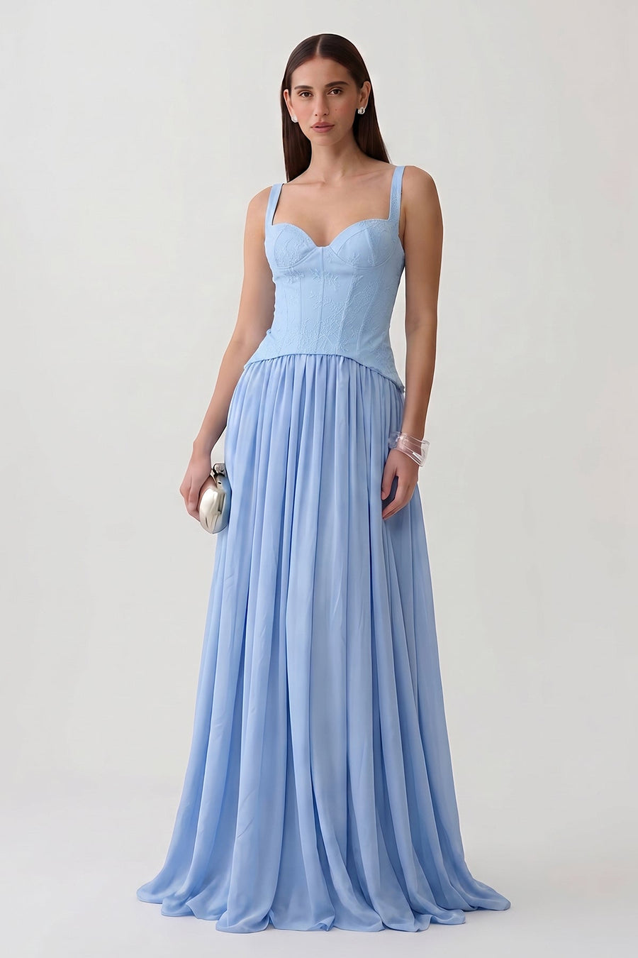 Halter Lace Corset Chiffon Slit Maxi Dress