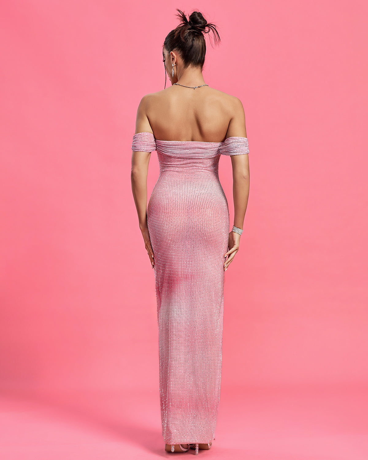 Inès — Pink Off-Shoulder Rhinestone Maxi Dress, alternate view 5