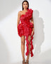 Asymmetric floral dress with elegant draping