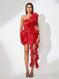 Zephyr Rousseau — Asymmetric floral dress with elegant draping