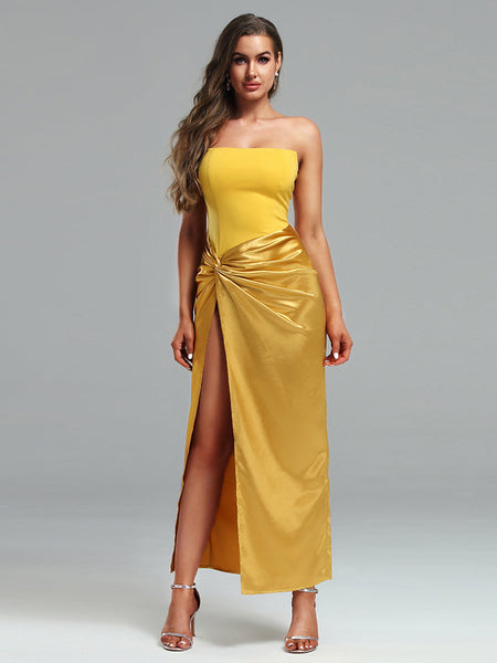 Glamorous Draped Strapless Satin Corset Evening Gown