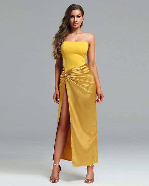 Glamorous Draped Strapless Satin Corset Evening Gown