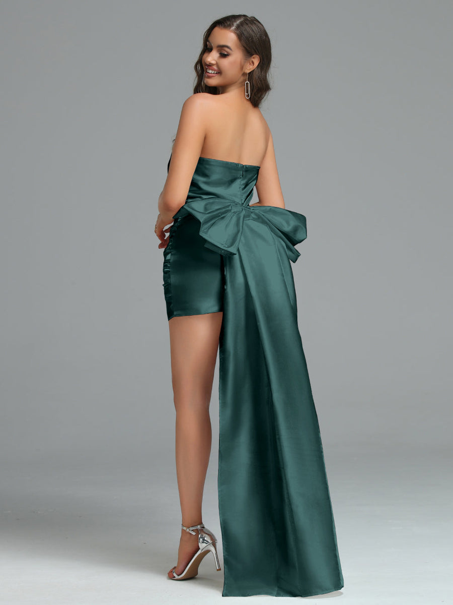 Elegant strapless corset dress with bow knot and draping