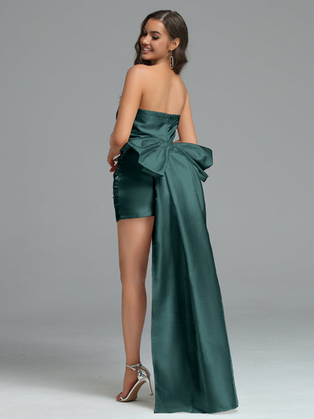 Elegant strapless corset dress with bow knot and draping